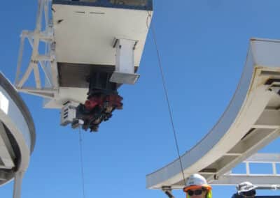 The Inouye Solar Telescope Enclosure Engineer, Heather Marshall, in front of the first structural element of the Enclosure to be installed on the site. March 23, 2015.