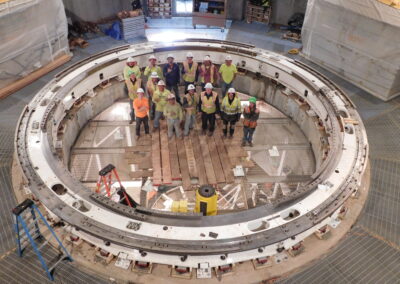 The rough align and grouting is now complete for the Coudé Rotator Bearing Base. Photo by Gary Candido; January 21, 2016.