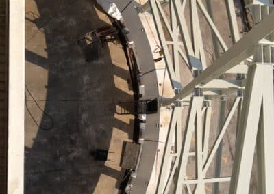 The Enclosure main structure has several access points to allow personnel entry during assembly and future maintenance. This is a view from the Arch Girder Upper access point. 29 August 2013