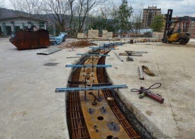 Azimuth rail alignment plates over rebar ready to be set with concrete, Basauri, Spain. Image courtesy of AEC-Idom, March 2013.