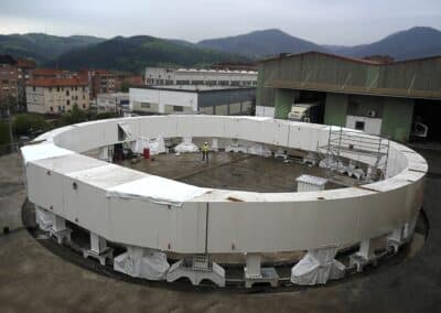 The fully assembled base ring of the enclosure at the Tallares Hilfa factory in Basauri, Spain. Image courtesy of AEC-Idom, May 2013.