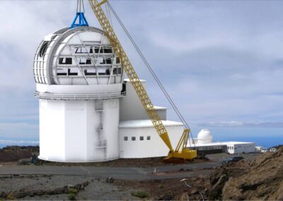 A scene during construction of the NSF's Daniel K. Inouye Solar Telescope.