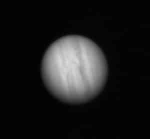 Image of Jupiter taken during focusing and testing of the primary and secondary mirrors in the DKI Solar Telescope. The ITC Team took this image at the “Gregorian” focus between the M2 and M3 positions.