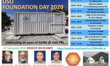 Four scientists from the NSF’s National Solar Observatory gave remote virtual presentations at the Foundation Day celebration of the Udaipur Solar Observatory (USO) in Udaipur, India. The occasion also marked the 25th anniversary of the completion of the GONG network with the installation of the last four scientists from the NSF’s National Solar Observatory gave remote virtual presentations at the Foundation Day celebration of the Udaipur Solar Observatory (USO) in Udaipur, India. The occasion also marked the 25th anniversary of the completion of the GONG network with the installation of the last site at USOsite at USO.
