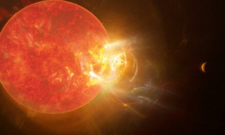 Artist's conception of a violent flare erupting from the star Proxima Centauri. (Credit: NRAO/S. Dagnello)