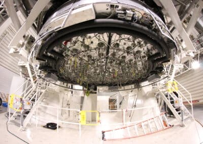 photo was taken from below the Inouye Solar Telescope's primary mirror cell. Wires for actuators can be seen underneath.