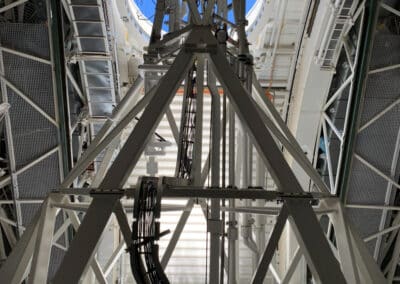 Open aperture view from inside of the telescope room, looking past the secondary mirror.