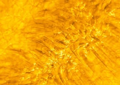 The lower atmosphere (chromosphere) of the Sun exists above the Sun’s surface (photosphere). In this image, the fibrillar nature of the solar atmosphere is exemplified. Dark, fine threads (fibrils) are ubiquitous in the chromosphere. The outline of bright structures are signature of the presence of magnetic fields in the photosphere below. This image was captured by the Inouye Solar Telescope during a coordinated observation campaign with NASA’s Parker Solar Probe and ESA’s Solar Orbiter. Image Title: Detailed View of the Solar Atmosphere PID: PID_1_118 Large Field of View: 30,720km x 30,720km Image Credit: NSF/AURA/NSO Image Processing: Friedrich Wöger(NSO), Catherine Fischer (NSO) Science Credit: Public DDT Data