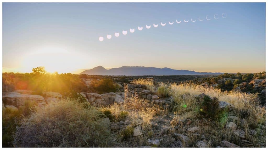 Composite of the annular eclipse as photographed by NSO scientists from Hovenweep National Monument — Credit: NSO/Uitenbroek