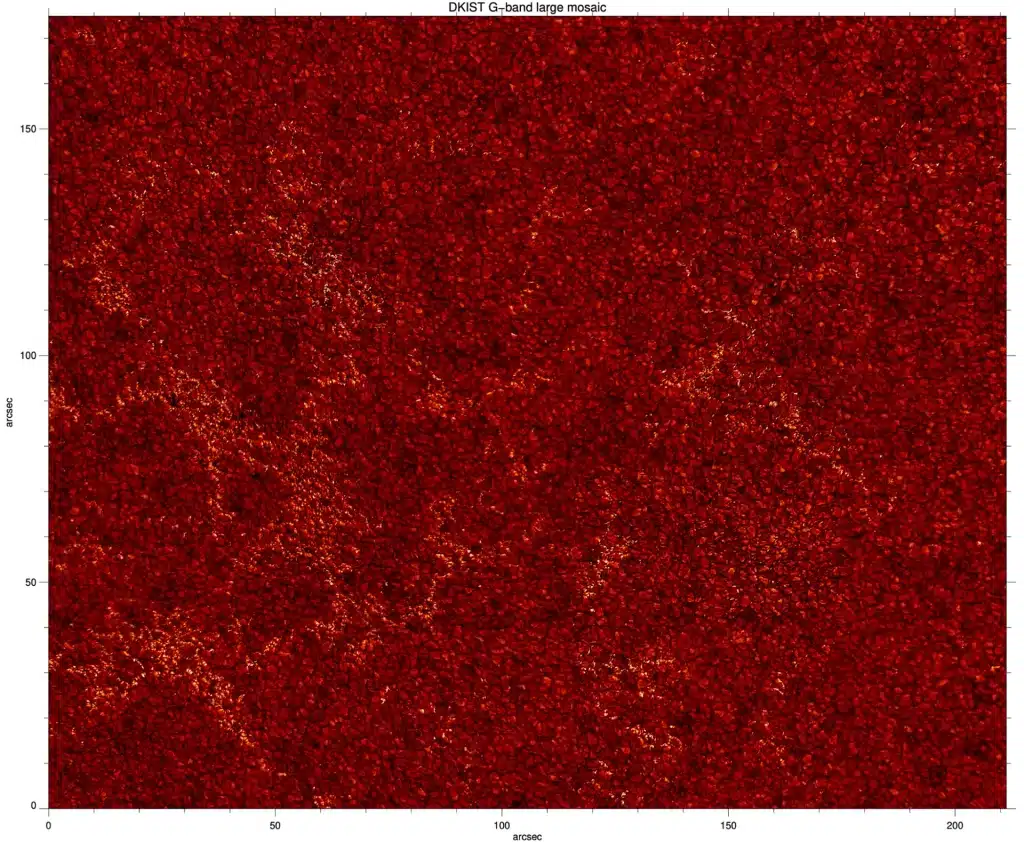 Mosaics of high-resolution G-band images (at 430.5 nm) obtained with the VBI instrument at the Inouye on June 3, 2022 between 17:10 and 19:20 UT showing granulation.